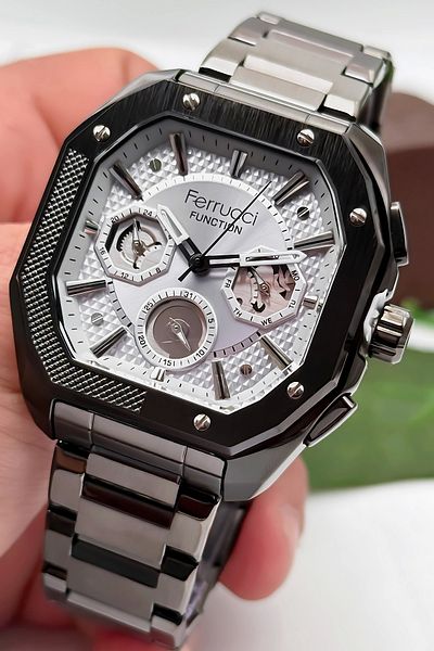 Ferrucci Function Men's Wristwatch Steel Case & Steel Cord Smoked Zmfer187