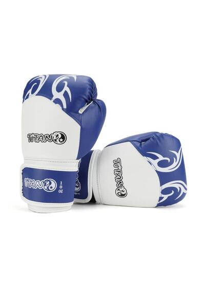 Titan Sport قفازات الملاكمة المطرزة باللون الأزرق والأبيض من تيتان سبورت