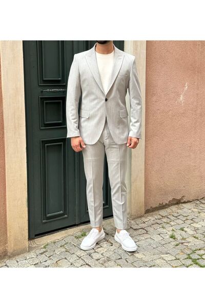 ParsStore Erkek Gri İtalyan Kesim Slim Fit Takım Elbise – Şık Ceket ve Pantolon Seti