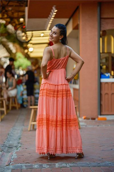 Miss Boheme Pink Color Lace Detailed Strap Italian Dress