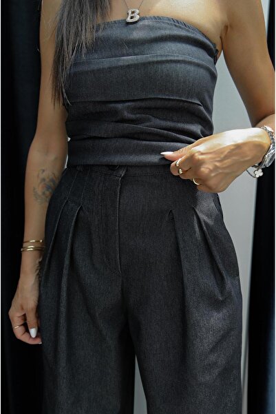 Havoş Sötét sötétkék pánt nélküli farmer szett