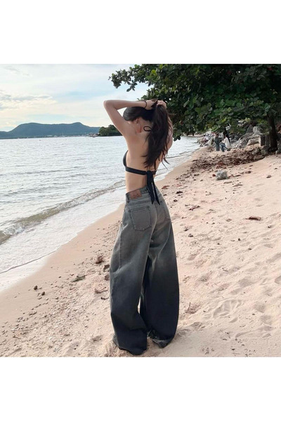 Gofeel Gri Summer Eskitme Detail Baggy Jean