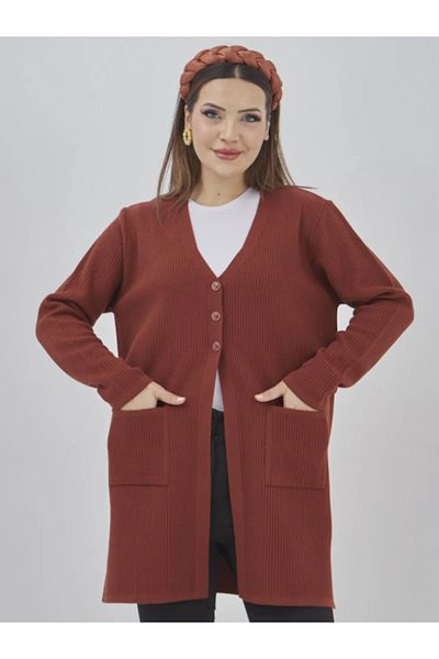 Stilmony Women's Araboy Stretchy Lycra Knitwear Button Detailed Seasonal Cardigan with Pockets
