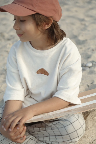 DoDo'S Baby Croissant Embroidered Towel Effect Girl, Baby Boy, Child Oversize Tshirtbreathable 100% Cotton Fabric