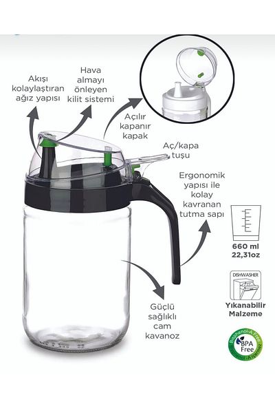 Snow Homs Oilcon Oil Pot with Sippy-Free Lid 660 ml Black Color