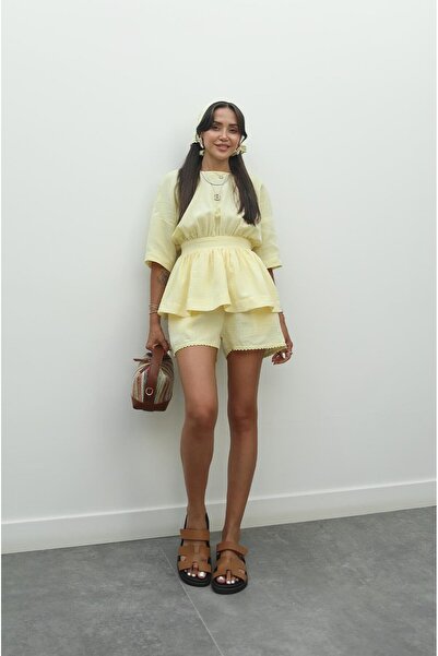 Havoş Σετ μπλούζα με κίτρινο σορτς μουσελίνας