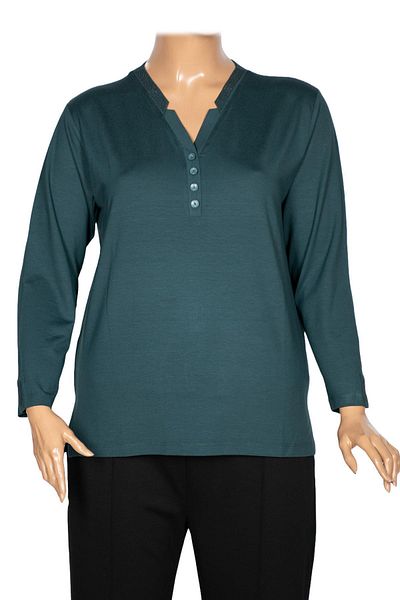 Pıtırcık Cimariva Women's Neval Plus Size V Neck Stone Dark Turquoise Blouse