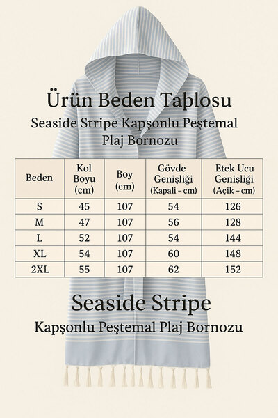 Mira Home Μπουρνούζι παραλίας με κουκούλα Unisex Peshtemal 100% βαμβακερή ρίγα παραθαλάσσιας