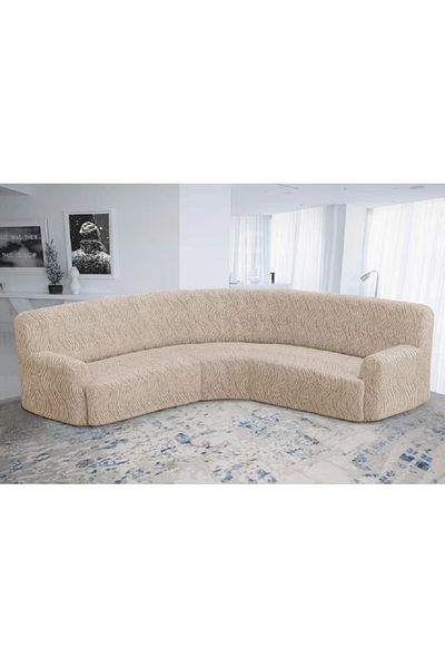 OEM Husa elastica pentru coltar, fara volane, ZUBI HOME, Model Jacquard Bej in dungi