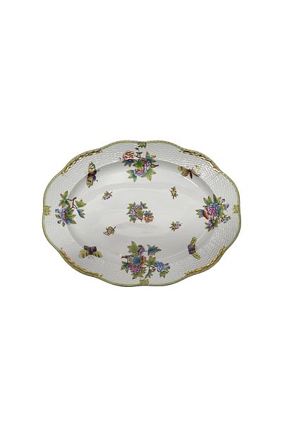 HEREND 101 Queen Victoria Vbo Hand Painting Porcelain Oval Serving Plate