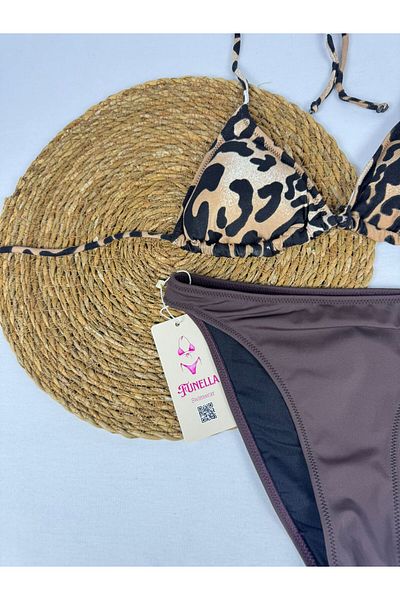 FUNELLA Κομψό γυναικείο σετ μπικίνι με μοτίβο Lycra Leopard Triangle
