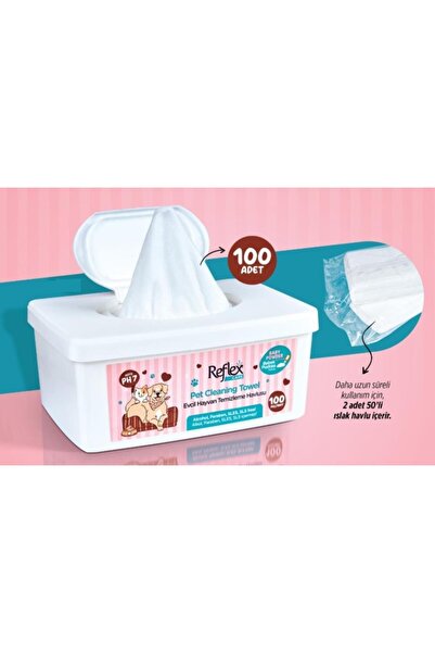 Reflex Evcil Hayvanlar İçin Çok Amaçlı Hijyenik Temizleme Havlusu 100 lü