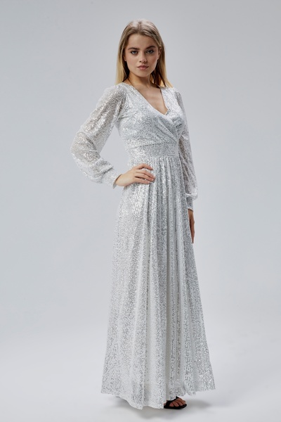 HELVEYS Sequin Fabric Double Breasted Neckline Long Sleeve Inner Lined Long E...