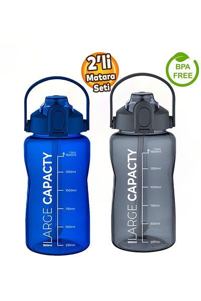 ROYALGROSS Healthy Polycarbonate 1.5L Water Bottle - with Straw, Portable, Blue Gray Color, Large Capacity Water Bottle