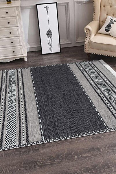 Serteks Modern Gri Desen Kaymaz Taban Dijital Baskı Kilim Salon Oturma Odası ...