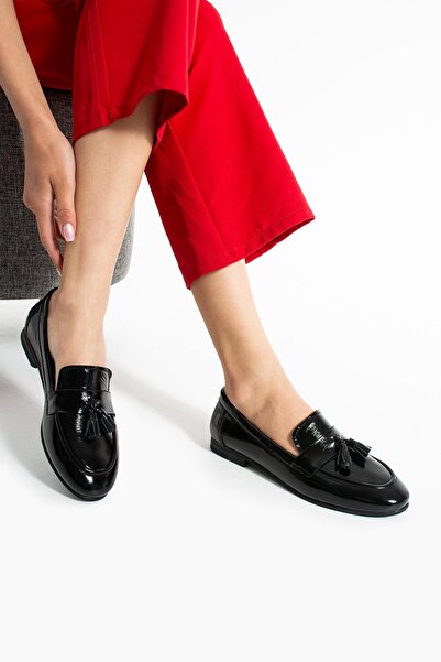 FOLLİNİ Women's Genuine Leather Ballerinas Black Patent Leather