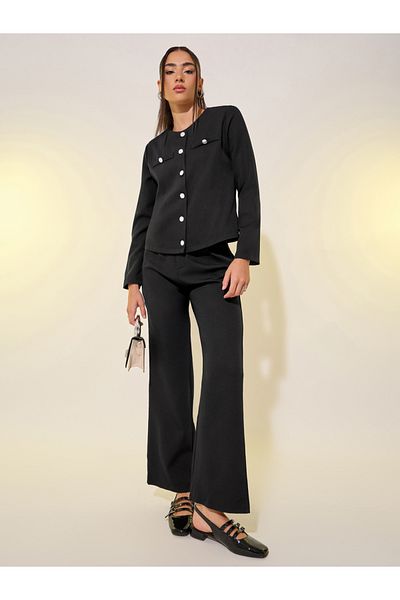 Styli Solid Button Front Top and Pants Co-Ords