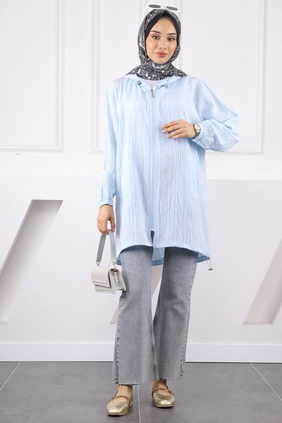 İmajButik Baby Blue καπάκι με κουκούλα με φερμουάρ