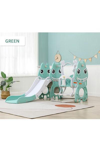 FULLJOY 3 in 1 Monster Slide with Swing and Basketball, Green
