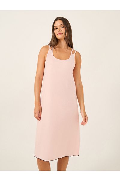 Styli Contrast Lettuce-Edge Hem Cross Back Strap Slip Dress
