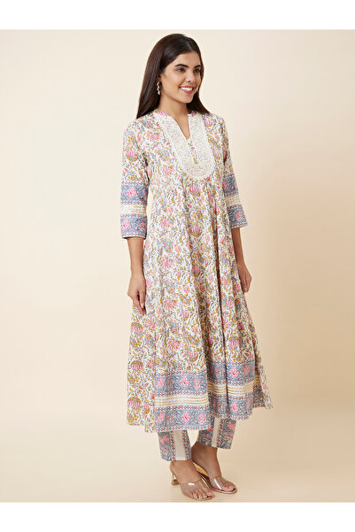 Globus By Styli Embroidered Printed Anarkali Kurta with Trousers Set