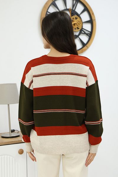 ALCHON V-Neck Long Sleeve Wide Loose Cut Three Color Skirt Elastic Color Block Basic Seasonal Knitwear Sweater