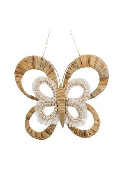 OEM Decorațiune de perete fluture cu mărgele de iută și paie 33 x 25 cm