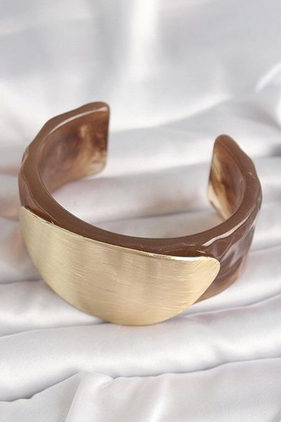 AfraBeauty Brown Marble Pattern Acrylic Plastic Gold Oval Plate Model Vintage Bracelet