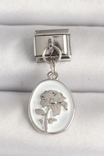 AfraBeauty 316L Steel Silver Color Flower Embroidered White Portrait Model Nomination Charm