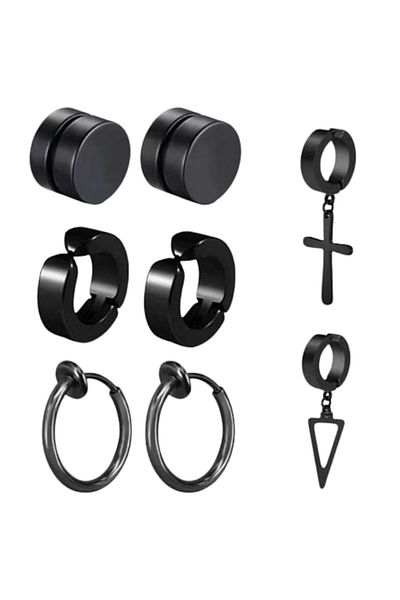 Tessero Set of 8 earrings, fake piercing for nose, ear, or lip, magnetic fastening, unisex, stainless steel,