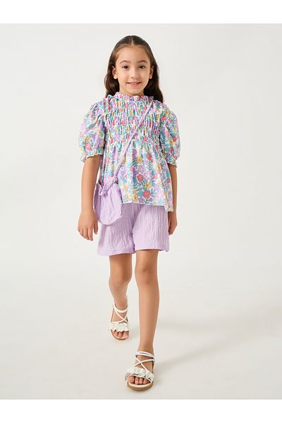 Styli Printed Smocked Detail Top and Shorts Set