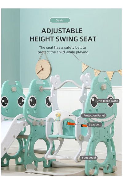 FULLJOY 3 in 1 Monster Slide with Swing and Basketball, Green