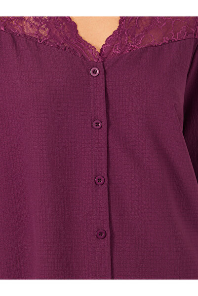 Styli Lace Insert Buttoned Shirt and Pyjama Set