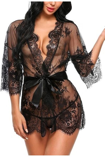 Tessero - Sexy women's lingerie set with panties, nightgown, lace, size M INTL, black