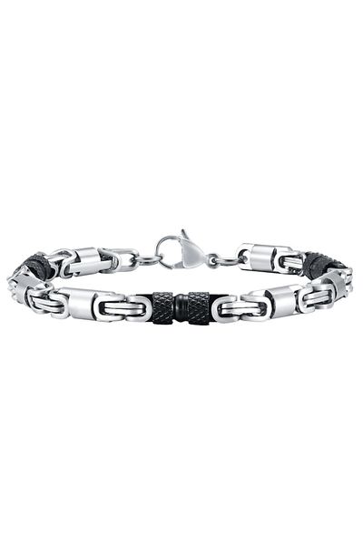 Tessero Brățară cu model bizantin, oțel inoxidabil placat cu aur de 18K, argintiu și negru, 6 mm, 20 cm