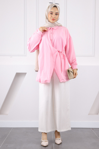 İmajButik Ροζ τουνίκ με πλαϊνά κορδόνια