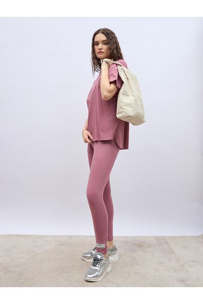 Styli Embossed Detail Round Neck T-Shirt and Leggings Co-Ords