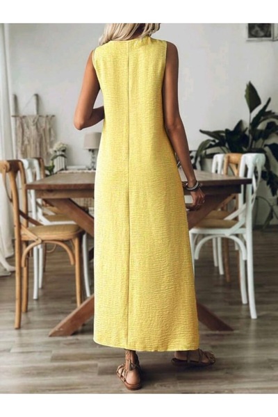 Genel Markalar Carde uzun tarz saf keten kök boya elbise