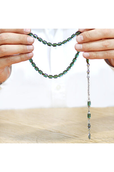 Tesbihane سبحة من المعدن المقاوم للتلطيخ على شكل شرابة ألبانية، مصنوعة من الكبسولة الناعمة باللون الفيروزي الناري