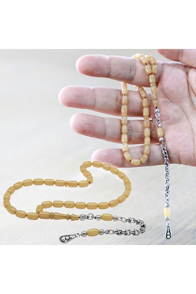 Tesbihane سلسلة معدنية متدلية من نوع Albanian Chain، لون بيج، طول المعصم، مسبحة من العنبر
