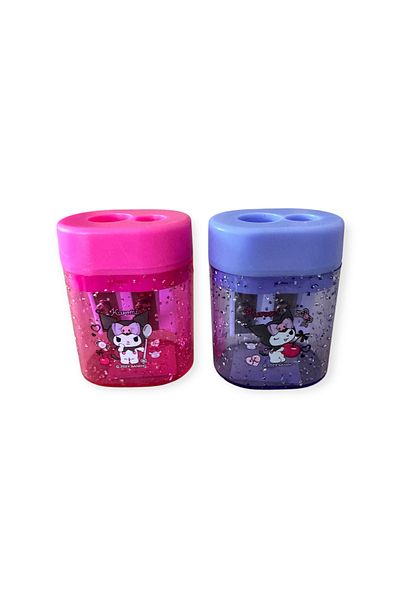 Polin Kuromi Licensed Double Hole Pencil Sharpener Set, Pink and Purple, with Waste Container, 2 Pieces