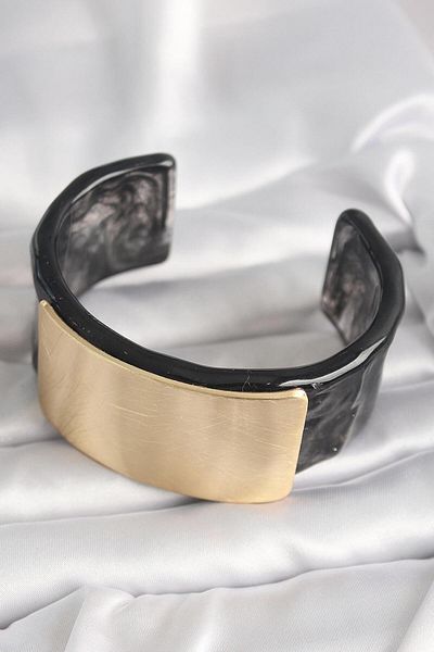 AfraBeauty Black Marble Pattern Acrylic Plastic Goal Rectangular Plate Model Vingtage Women's Bracelet