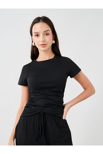 Styli Solid Ruched Detail T-Shirt and Wide Leg Joggers Co-Ords