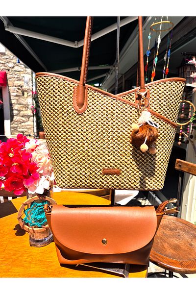 FASHION COCKTAIL Inner Wallet Double Bag Strap Snap Fastener Zipper Glasses Mask Mascot Straw Hand Shoulder Bag Set