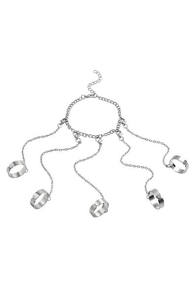 Tessero Unisex Chain Bracelet with 5 Detachable Rings, Adjustable Size, Silver Plated - Tessero