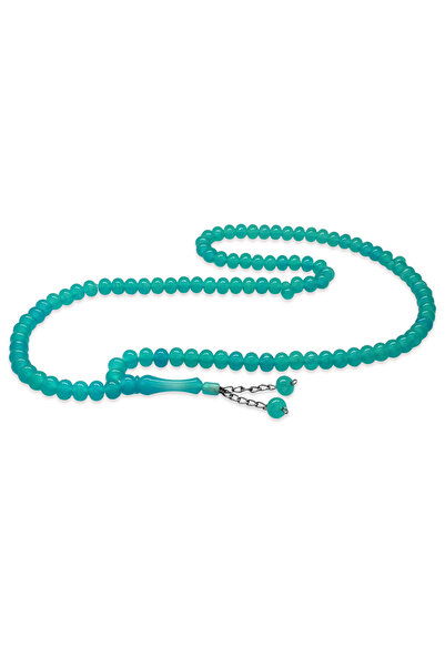 Tesbihane عُقدة معدنية مقاومة للتلطيخ، لون أخضر مائي، 99 حبة، مسبحة للصلاة