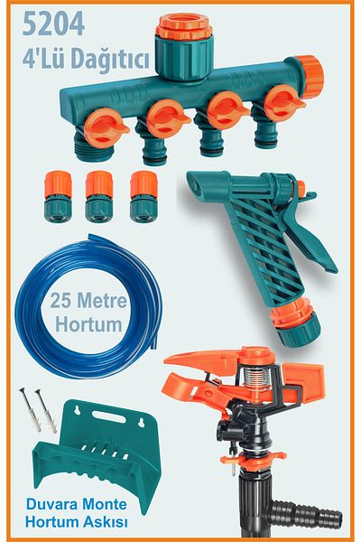 sayım plastik Garden Watering and Washing Set with Dispenser - Gun + 25m Hose + Hanger + Sprinkler + Connectors