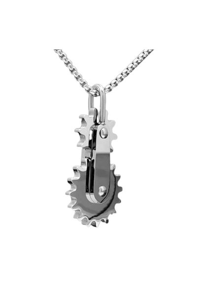 Tessero Necklace with gear-shaped pendant made of stainless steel, anti-stress, Tessero, silver