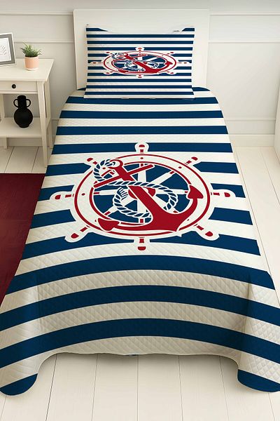 PRINTOPIA Blue and White Anchor Patterned Boy's Single Pique Set