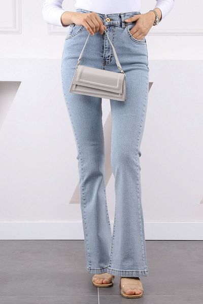 İmajButik Pantaloni de blugi albastru deschis cu talie înaltă